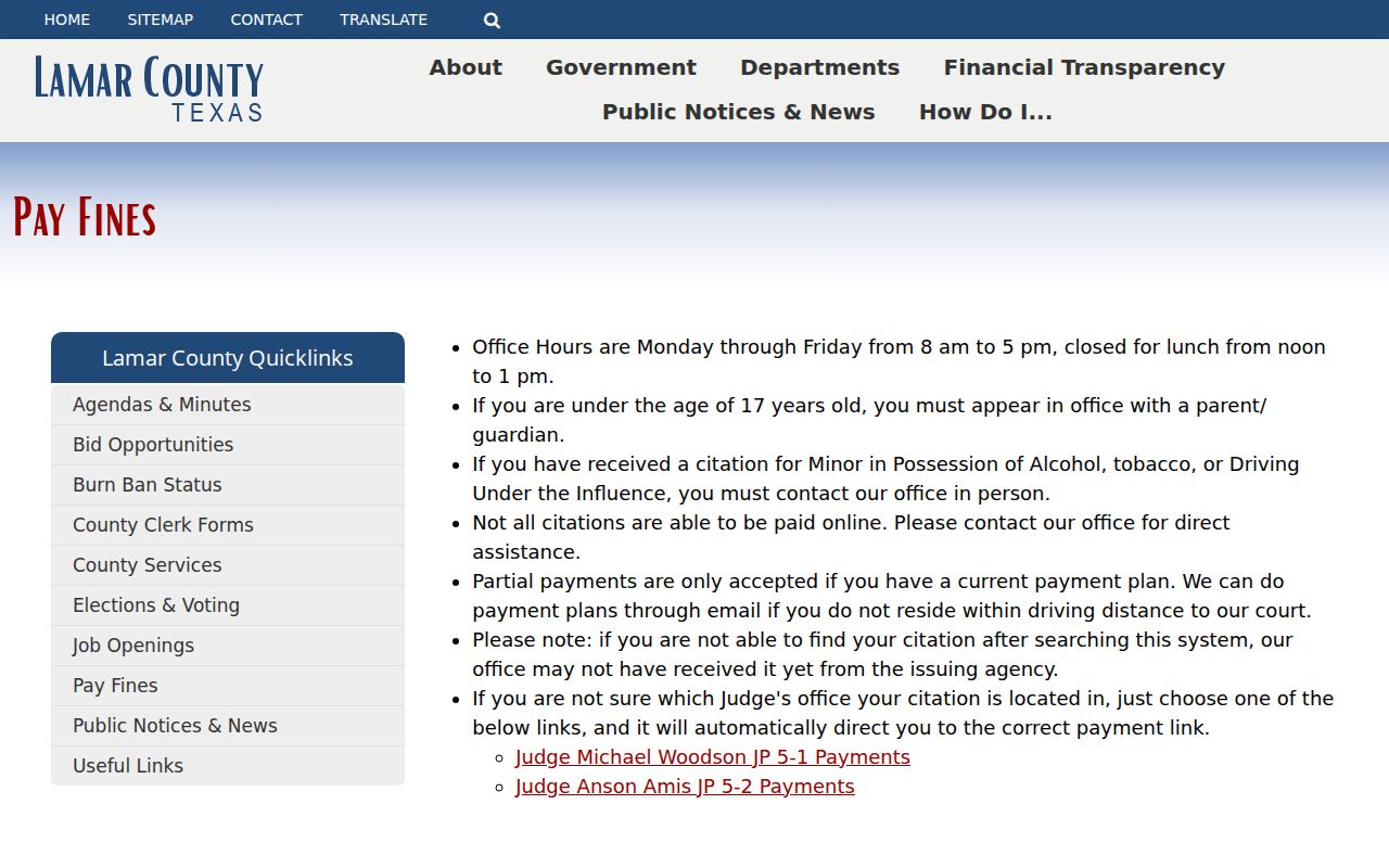 Lamar County municipal and JP warrant routing near the county's JP payment guidance